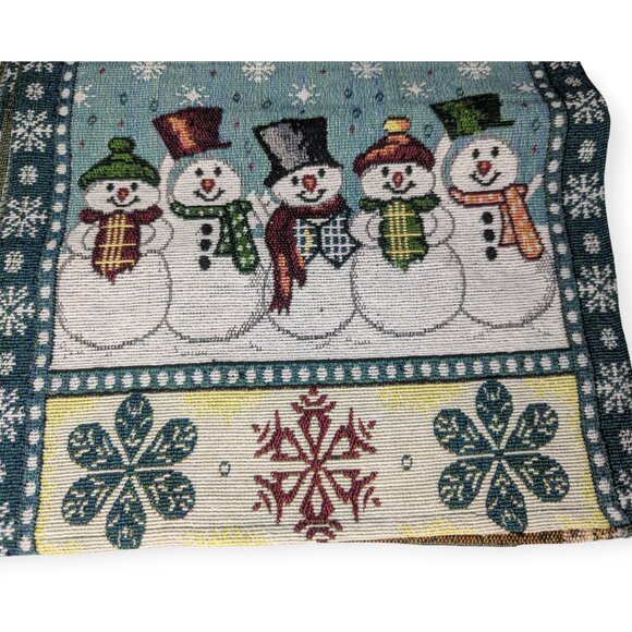 NWT Holiday Style Blue & White Snowman Tapestry Rectangle Table Runner 13" x 70" - Picture 5 of 10